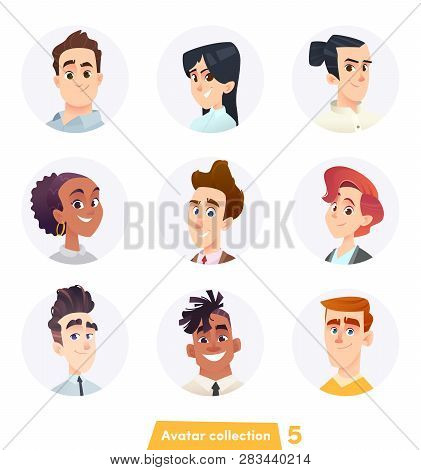 Cheerful People Avatar Collection. User Faces. Trendy Modern Style. Flat Cartoon Character Design.