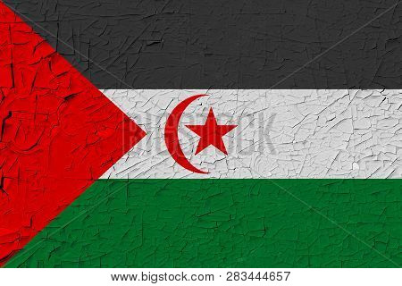 Sahrawi Arab Democratic Republic Painted Flag. Patriotic Old Grunge Background. National Flag Of Sah