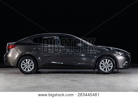Novosibirsk, Russia - February 08, 2019:  Mazda 3, Side View. Photography Of A Modern Car  On A Park