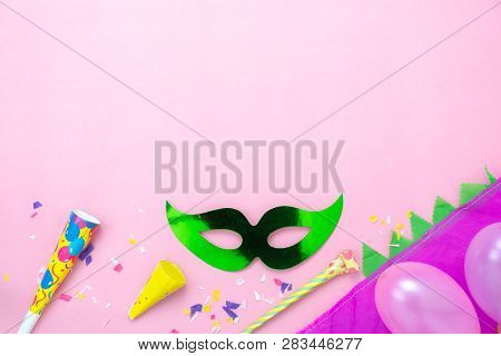 Table Top View Aerial Image Of Beautiful Colorful Carnival Season Or Photo Booth Prop For Party Back