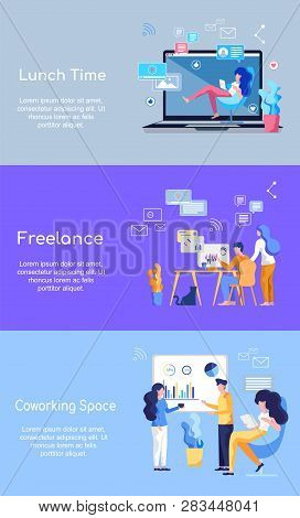 Freelance. Coworking Space. Lunch Time. Freelance Opens Freedom For Student. Young Woman Sitting At 