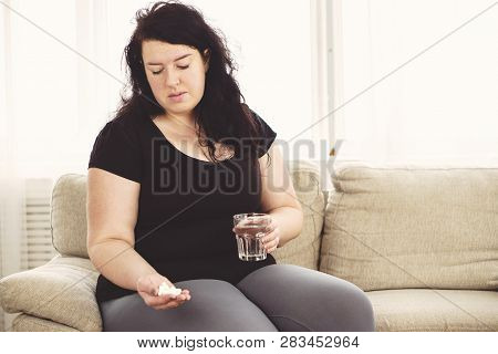 Weight Loss, Therapy, Hypertension, Diabetes, Migraine, Medical Concept Depressed Desperate Fat Woma