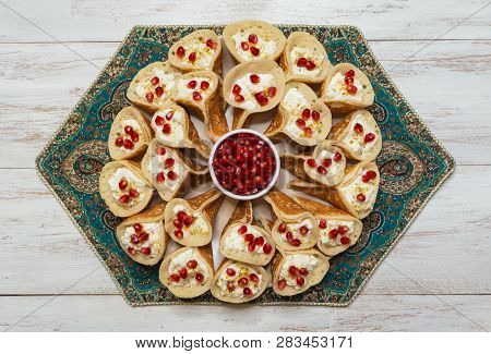 Arabic Sweet Pancakes With Filling. Top View