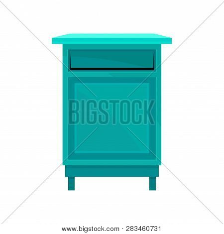 Bright Blue Public Postbox. Street Mailbox On Short Legs. Iron Container For Letters. Postal Service