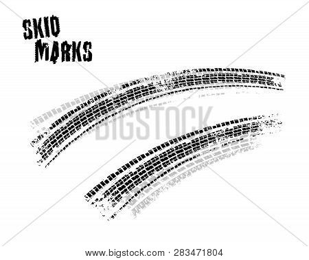 Automobile Tire Tracks Vector Illustration. Grunge Automotive Element Useful For Poster, Print, Flye