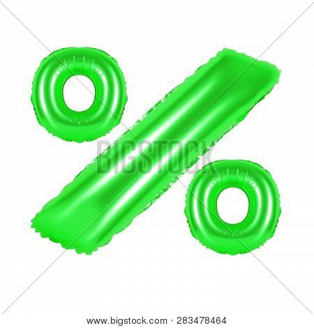Percent From Green Balloons On A White Background. Discounts And Sales, Holidays And Education