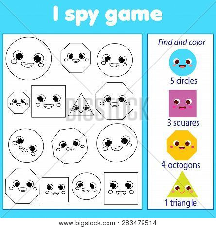 I Spy Game For Toddlers. Find And Count Objects. Educational Activity For Children. Learning Geometr