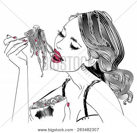 Portrait Of Young Woman Portrait With Pasta