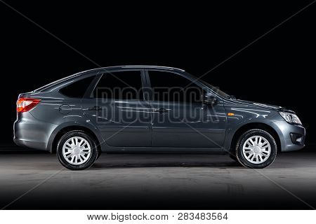 Novosibirsk, Russia - February 08, 2019:  Lada Granta, Side View. Photography Of A Modern Car  On A 