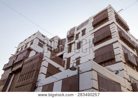 Old City In Jeddah, Saudi Arabia Known As Historical Jeddah. Ancient Building In Unesco World Herita