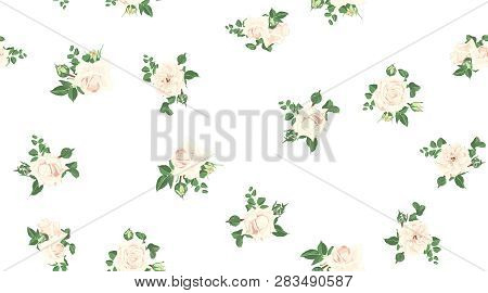 Wedding Card Design, Floral Pattern, Vector Rose In Pastel Colors. Vintage Flowers In Watercolor Sty