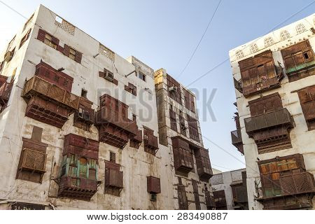 Old City In Jeddah, Saudi Arabia Known As Historical Jeddah. Ancient Building In Unesco World Herita
