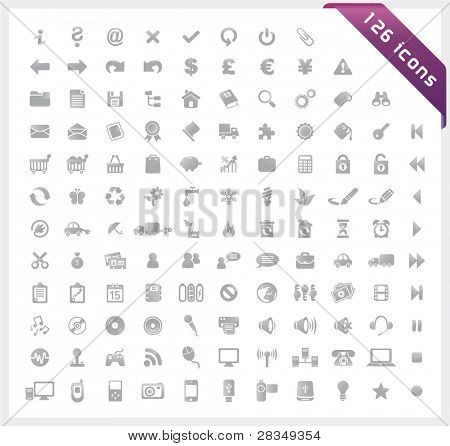 Graue Reihe von 126 glänzend icons