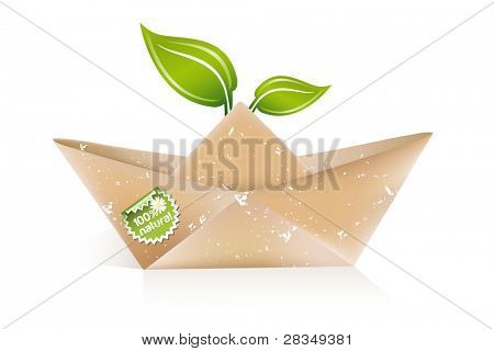 Papírové origami člun s myšlenkou eco