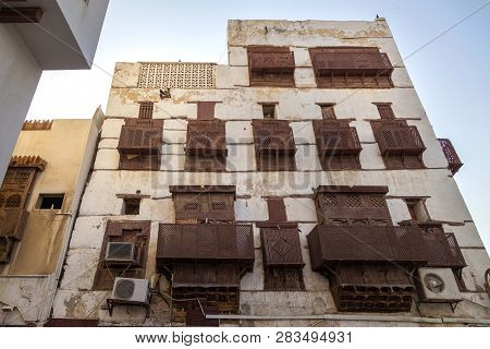 Old City In Jeddah, Saudi Arabia Known As Historical Jeddah. Ancient Building In Unesco World Herita