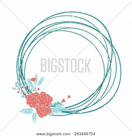 Wreath Of Flowers In Pastel Colors: Pink And Blue. Set Of Colors For The Romantic Design In Rustic S