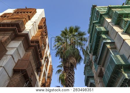 Old City In Jeddah, Saudi Arabia Known As Historical Jeddah. Ancient Building In Unesco World Herita