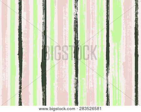 Watercolor Strips Seamless Vector Background. Striped Tablecloth Textile Print. Sloopy Gouache Verti