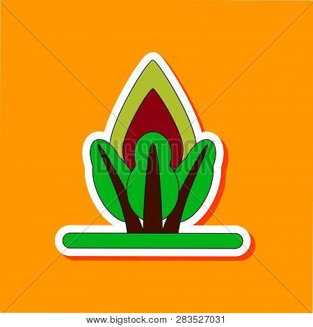 Paper Sticker On Stylish Background Fire In The Forest