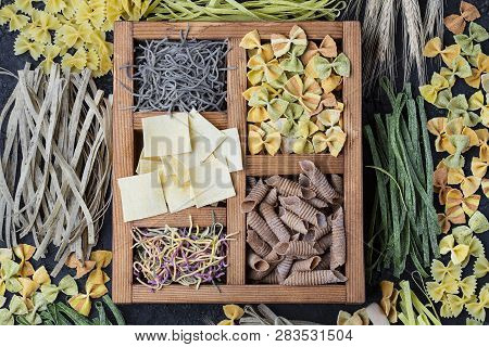 Still Life With Many Different Types Of Homemade Pasta