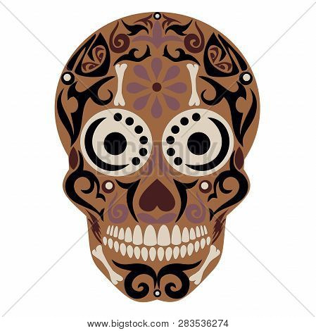 Holy Death, Day Of The Dead, Mexican Sugar Skull, Day Of The Dead, Feast Of Death, Vector Skeleton H
