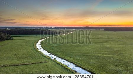 Aerial View Of Lowland River Koningsdiep In The Netherlands