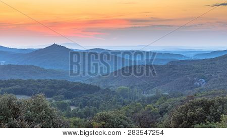 Sunrise Over Cevennes National Park Near Monoblet, Occitanie, Southern France