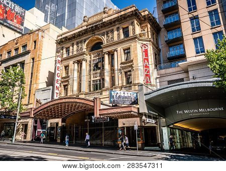 3rd January 2019, Melbourne Australia : Regent Theatre Building View And Current Play Ad For The Ill