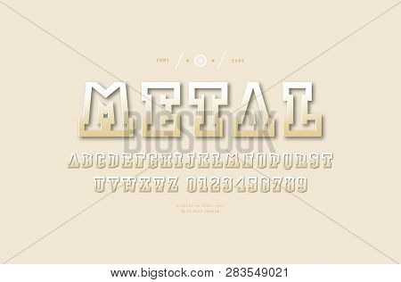 Stock Vector Golden Colored Hollow Slab Serif Font. Letters And Numbers For Logo And Headline Design