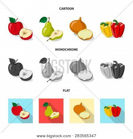 Vector Illustration Of Vegetable And Fruit Symbol. Set Of Vegetable And Vegetarian Stock Vector Illu