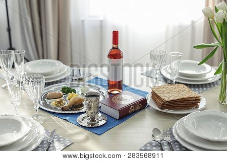 Table Served For Passover (pesach) Seder Indoors