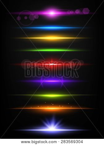 Shiny Neon Lines. Borders With Glow Effect Abstract Flash Light Vector Realistic Template Isolated. 
