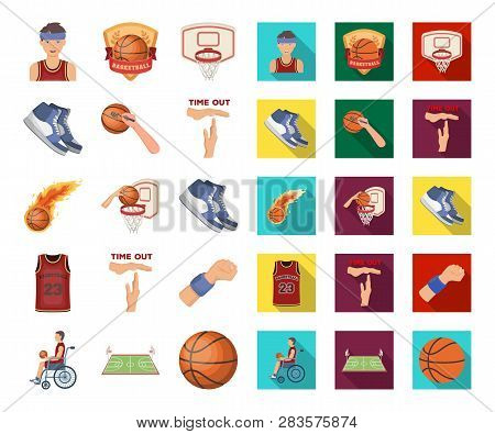 Basketball And Attributes Cartoon, Flat Icons In Set Collection For Design.basketball Player And Equ