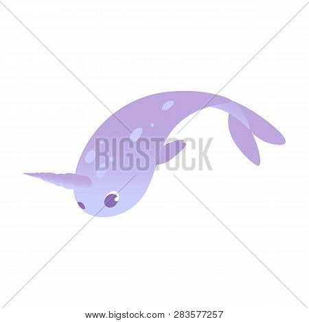 Vector Cute Narwhal Character With Horn Flat Icon