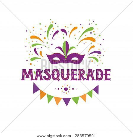 Carnival Lettering Logotype, Emblem, Icon On White Background. Party, Masquerade Poster Card, Invita
