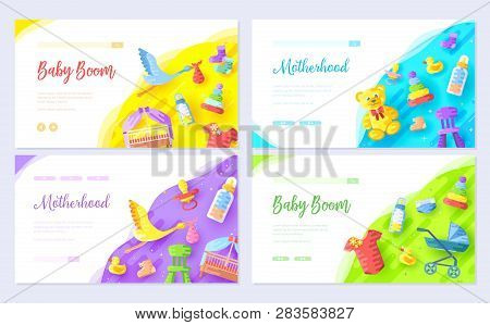 Breastfeeding Week  Vector Brochure Cards Set. Child Infographic Template Of Flyear, Web Banner, Ui 
