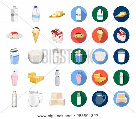 Milk Product Cartoon, Flat Icons In Set Collection For Design.milk And Food Vector Symbol Stock Web 