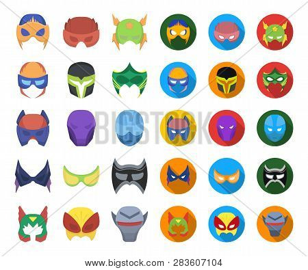 Carnival Mask Cartoon, Flat Icons In Set Collection For Design.mask On The Eyes And Face Vector Symb