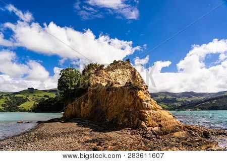 View From The Onawe Track In New Zealand, Amazing Ocean Bay In Akaroa New Zealand, Onawe Walkway Wit