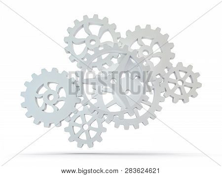 A Cluster Of Interlocking Metal Gears. 3d Rendering