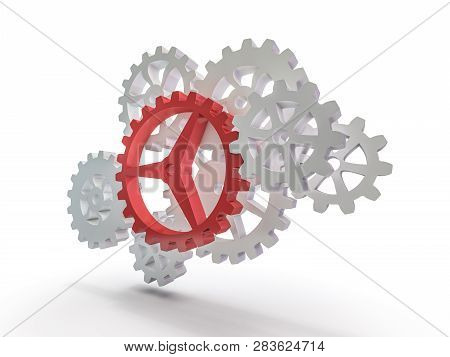 A Cluster Of Interlocking Metal Gears. 3d Rendering