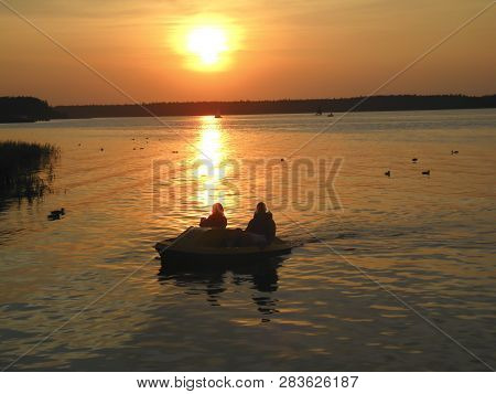 Sunset On The Necko Lake In Augustow In Poland
