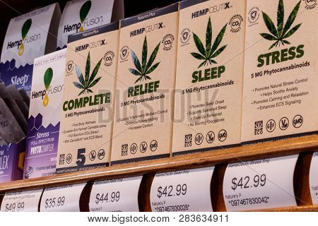 Indianapolis - Circa February 2019: Hempceutix Health Products With Phytocannabinoids. The Popularit