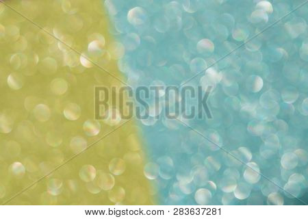 Abstrast Blurred Glittery Shiny Background, Blue And Golden, Defocused