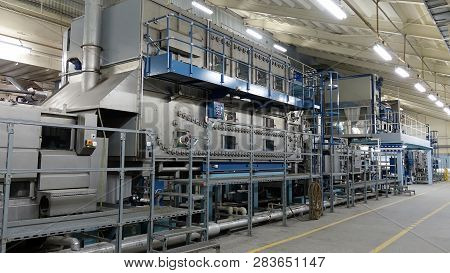 Weaving Machines Of The Cotton Factories. Production Of Textiles.
