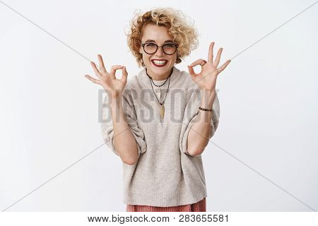 Count On Me, No Problem. Portrait Of Assured And Happy Enthusiastic Charming Female Coworker Assurin