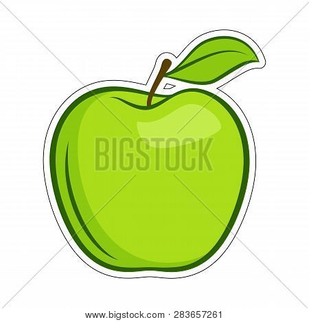 Green Granny Smith Apple Fruit With Leaf Flat Icon For Food Apps And Stickers