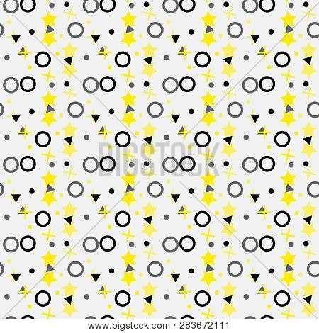 Abstract Geometric Pattern With Stripes, Lines. Circle, Tringle, Star Seamless Vector Background. Bl