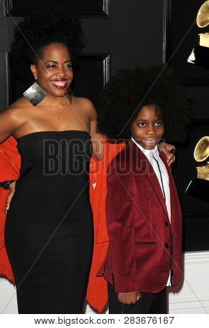 LOS ANGELES - FEB 10:  Rhonda Ross Kendrick, Raif-Henok Emmanuel Kendrick at the 61st Grammy Awards at the Staples Center on February 10, 2019 in Los Angeles, CA
