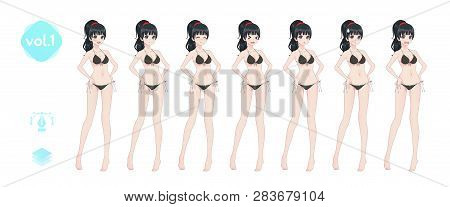 Anime Manga Girl. In A Summer Bikini Swimsuit